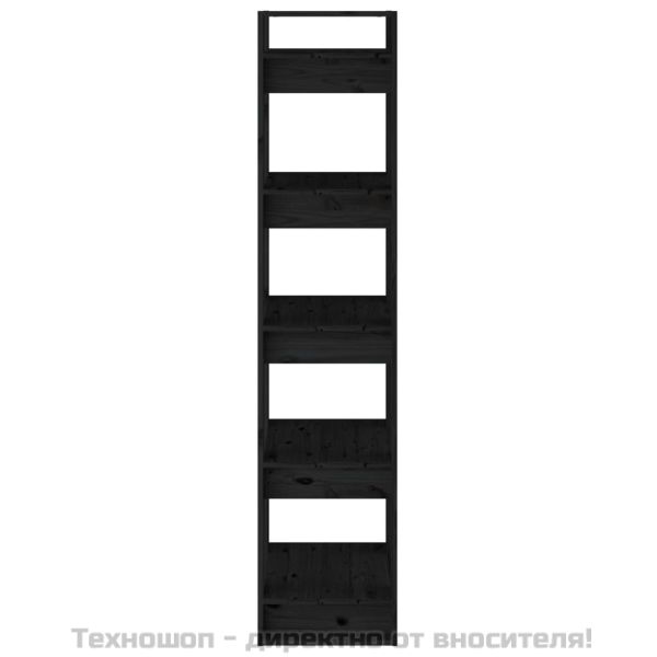 Библиотека/разделител за стая, черна, 41x35x160 см, бор масив
