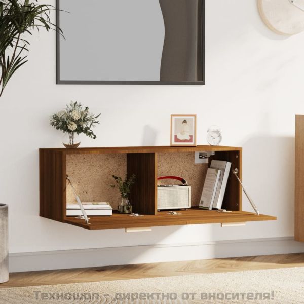 Стенен шкаф, кафяв дъб, 100x36,5x35 см, инженерно дърво