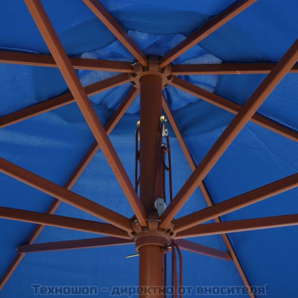 Градински чадър с дървен прът, 350 см, син