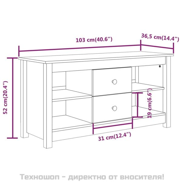 ТВ шкаф, черен, 103x36,5x52 см, бор масив