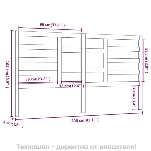 Горна табла за легло, меденокафява, 206x4x104 см, бор масив