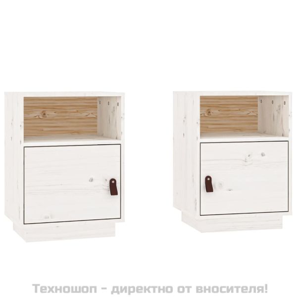 Нощни шкафчета, 2 бр, бели, 40x34x55 см, борово дърво масив