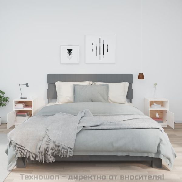 Нощни шкафчета, 2 бр, бели, 40x34x55 см, борово дърво масив