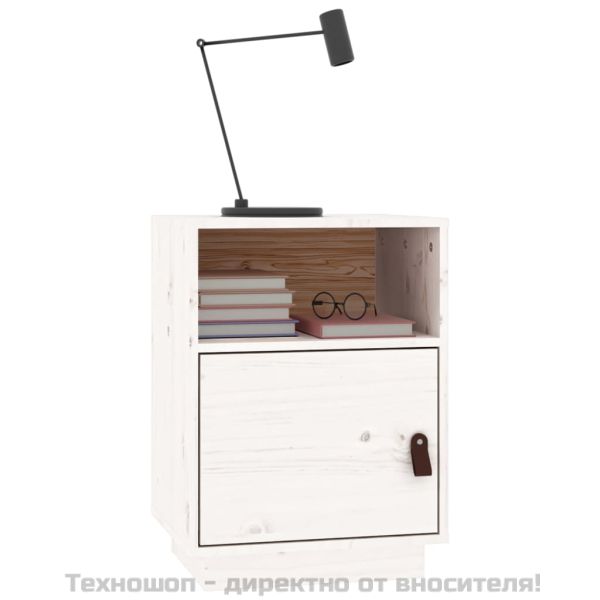 Нощни шкафчета, 2 бр, бели, 40x34x55 см, борово дърво масив