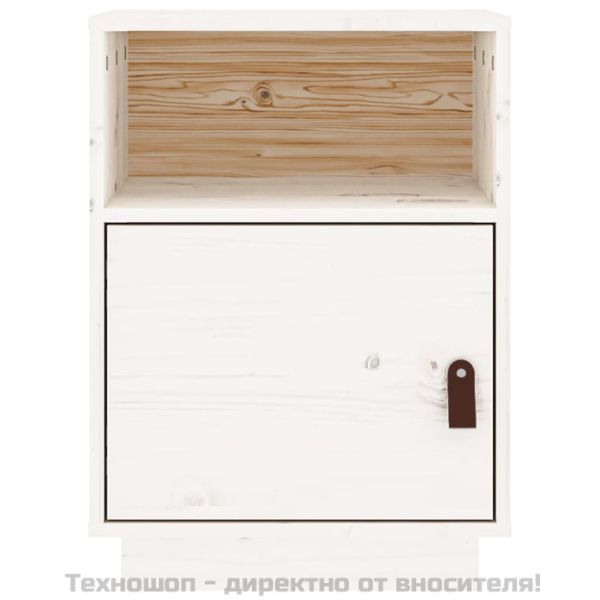Нощни шкафчета, 2 бр, бели, 40x34x55 см, борово дърво масив
