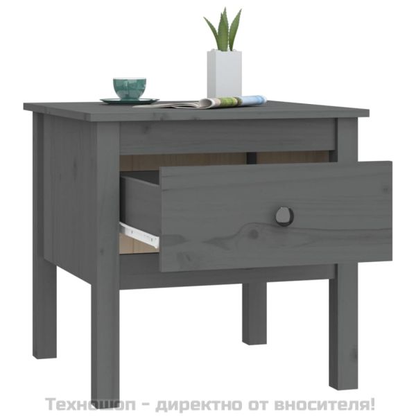 Странична масичка, сива, 50x50x49 см, борово дърво масив