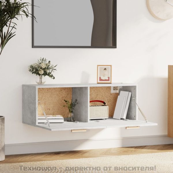 Стенен шкаф, бетонно сив, 100x36,5x35 см, инженерно дърво