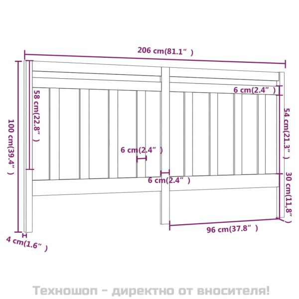 Горна табла за легло, сива, 206x4x100 см, бор масив