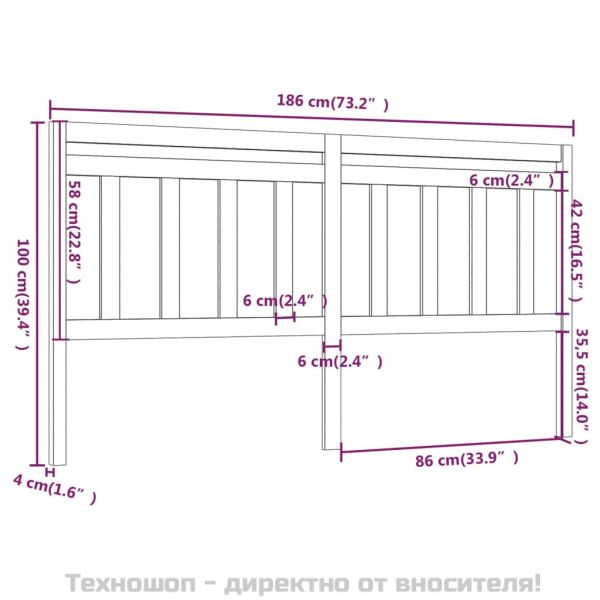 Горна табла за легло, меденокафява, 186x4x100 см, бор масив
