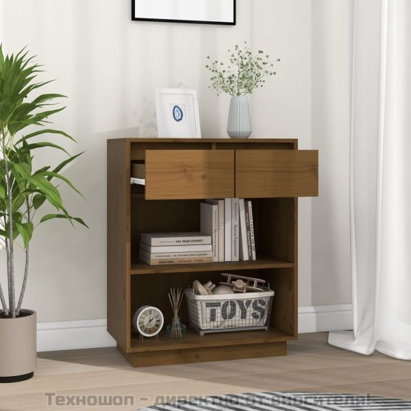 Конзолен шкаф, меденокафяв, 60x34x75 см, бор масив