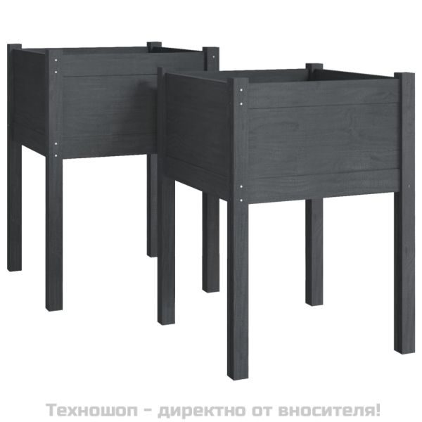 Градински сандъци, 2 бр, сиви, 50x50x70 см, бор масив