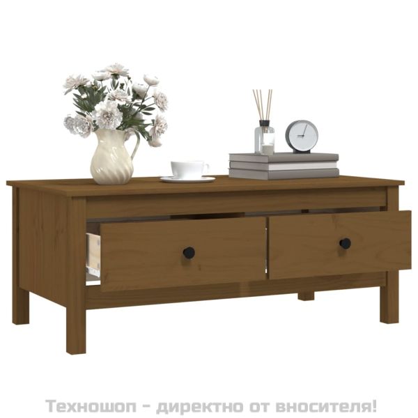 Кафе маса, меденокафява, 100x50x40 см, борово дърво масив