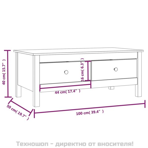 Кафе маса, меденокафява, 100x50x40 см, борово дърво масив