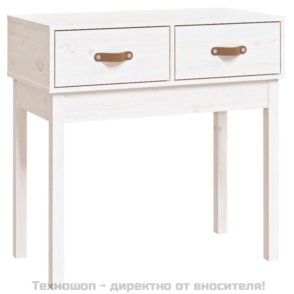Конзолна маса бяла 76,5x40x75 см борово дърво масив