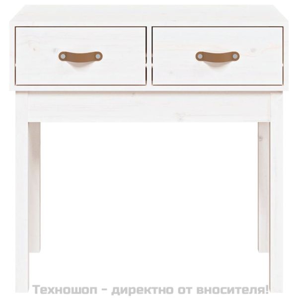 Конзолна маса бяла 76,5x40x75 см борово дърво масив