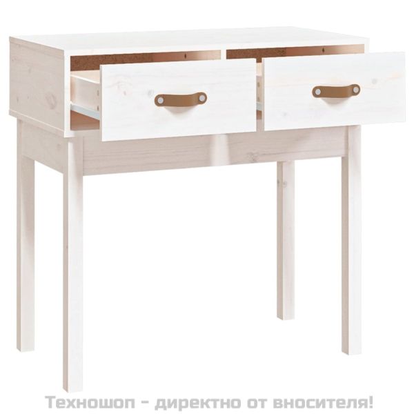 Конзолна маса бяла 76,5x40x75 см борово дърво масив