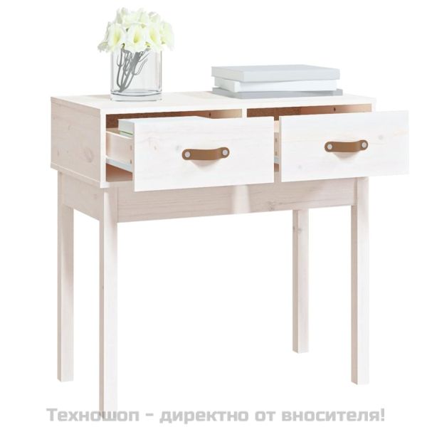 Конзолна маса бяла 76,5x40x75 см борово дърво масив