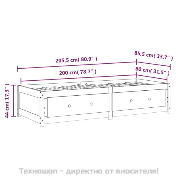 Дневно легло, меденокафяво, 80x200 см, борово дърво масив