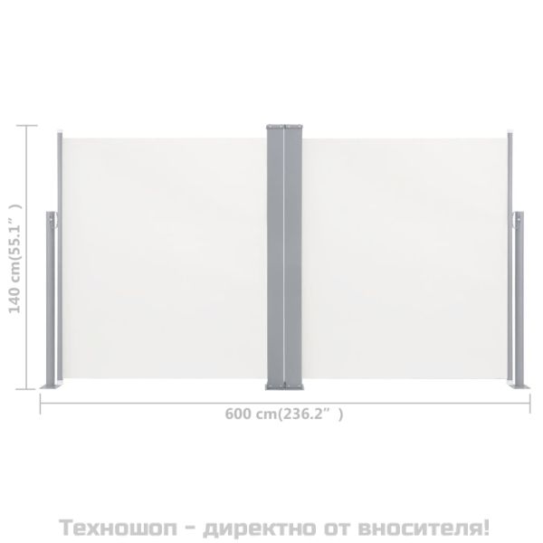 Прибираща се странична тента, кремава, 140x600 см