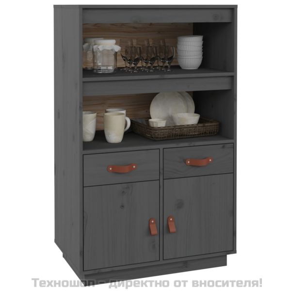 Висок шкаф, сив, 67x40x108,5 см, борово дърво масив