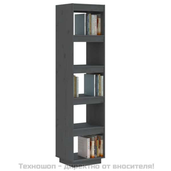 Библиотека/разделител за стая, сива, 40x35x167 см, бор масив