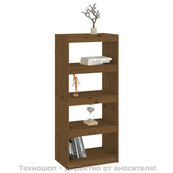 Библиотека/разделител за стая меденокафява 60x30x135,5 см бор
