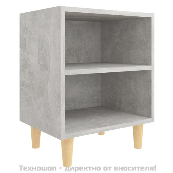 Нощно шкафче с крака от дървен масив, бетонно сиво, 40x30x50 см