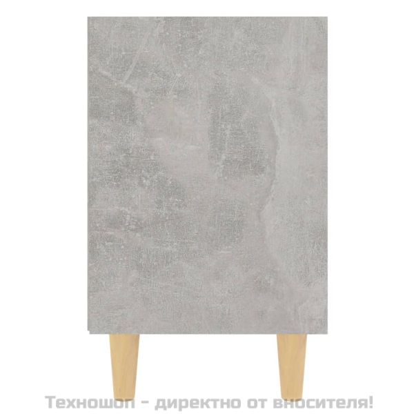 Нощно шкафче с крака от дървен масив, бетонно сиво, 40x30x50 см