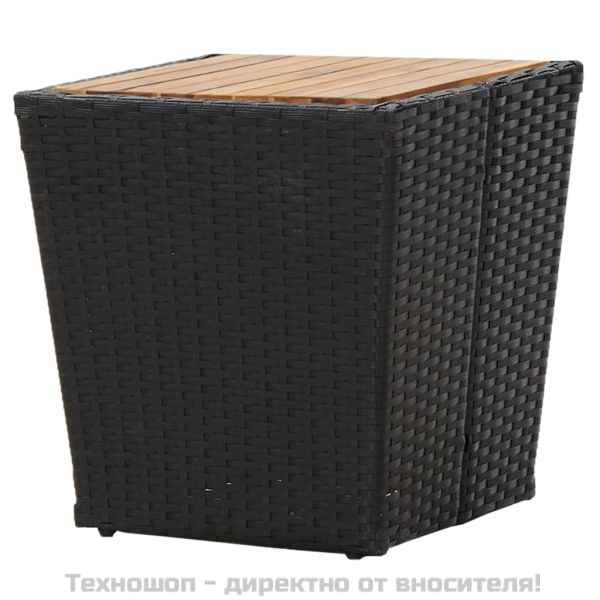 Маса за чай, черна, 41,5x41,5x43 см, полиратан и акация масив