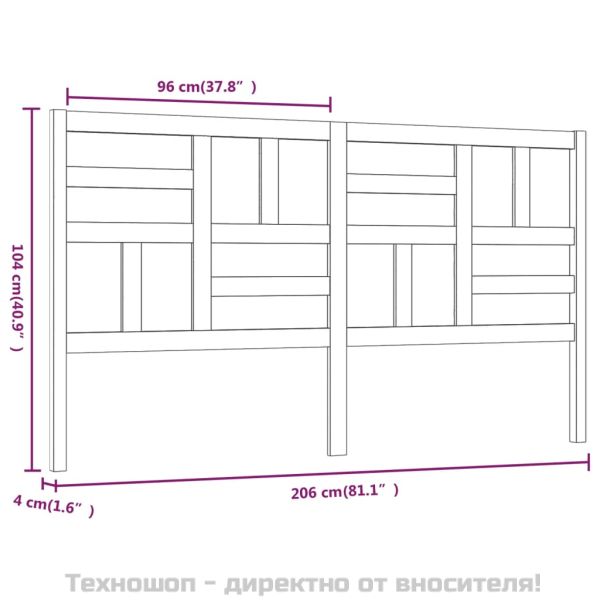 Горна табла за легло, сива, 206x4x104 см, бор масив