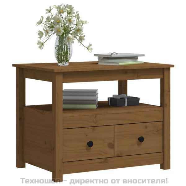 Кафе маса, меденокафява, 71x49x55 см, борово дърво масив