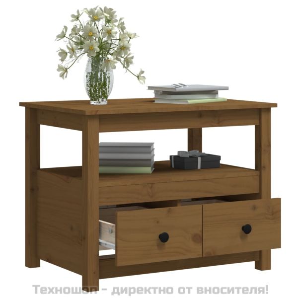 Кафе маса, меденокафява, 71x49x55 см, борово дърво масив