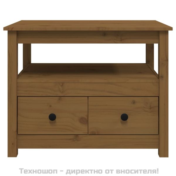 Кафе маса, меденокафява, 71x49x55 см, борово дърво масив