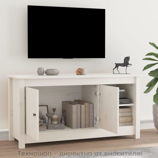 ТВ шкаф, бял, 103x36,5x52 см, бор масив