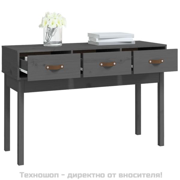 Конзолна маса, сива, 114x40x75 см, борово дърво масив
