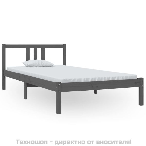 Рамка за легло, сива, масивно дърво, 100х200 см