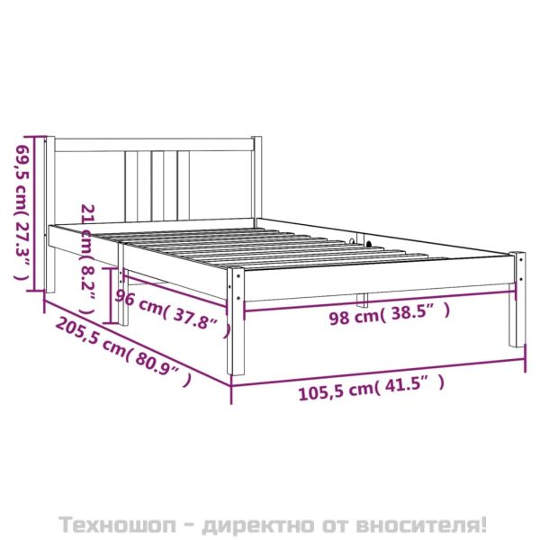 Рамка за легло, сива, масивно дърво, 100х200 см