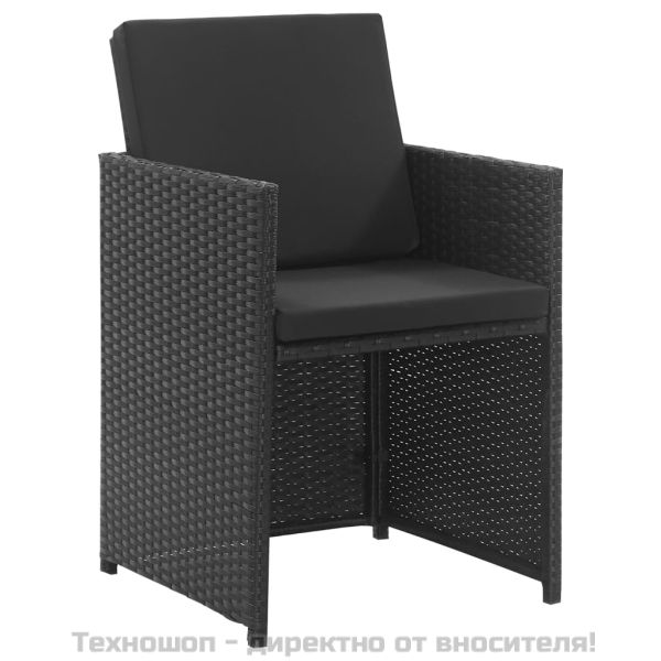 Градински комплект с възглавници, 3 части, полиратан, черен