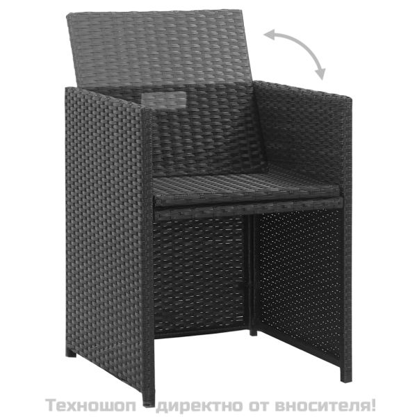 Градински комплект с възглавници, 3 части, полиратан, черен