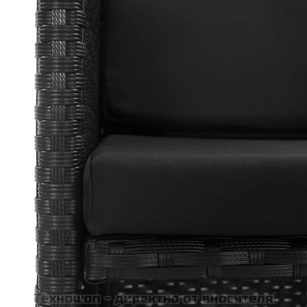 Градински комплект с възглавници, 3 части, полиратан, черен