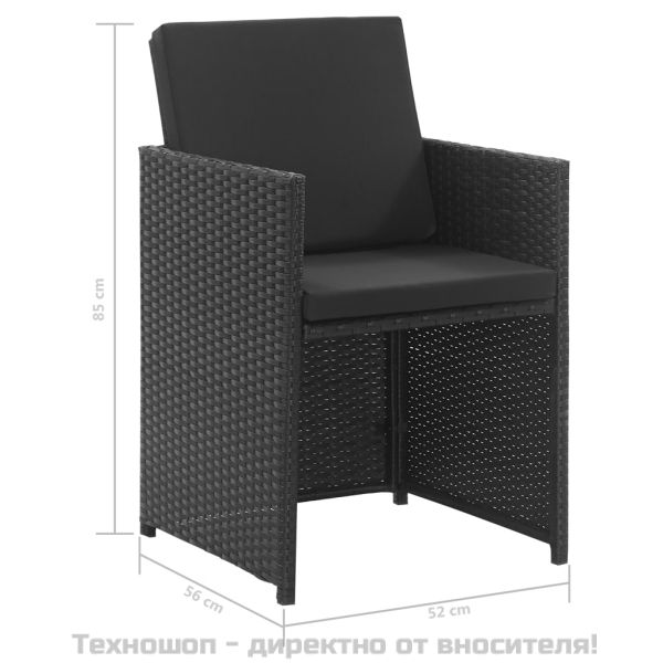 Градински комплект с възглавници, 3 части, полиратан, черен