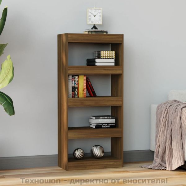 Библиотека/разделител, кафяв дъб, 60x30x135 см, инженерно дърво