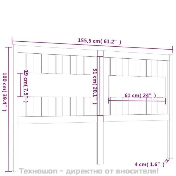 Горна табла за легло, сива, 155,5x4x100 см, бор масив