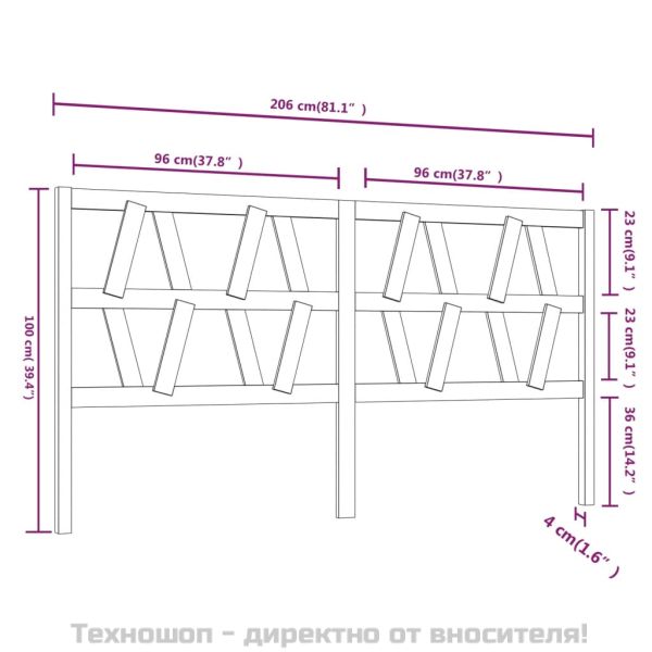 Горна табла за легло, сива, 206x4x100 см, бор масив