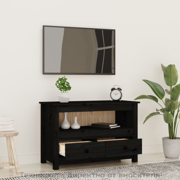 ТВ шкаф, черен, 79x35x52 см, бор масив