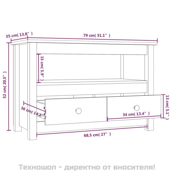 ТВ шкаф, черен, 79x35x52 см, бор масив