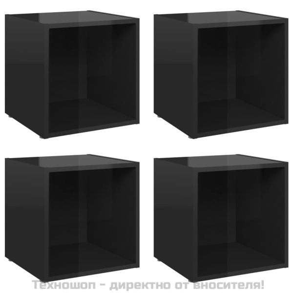 ТВ шкафове, 4 бр, черен гланц, 37x35x37 см, инженерно дърво