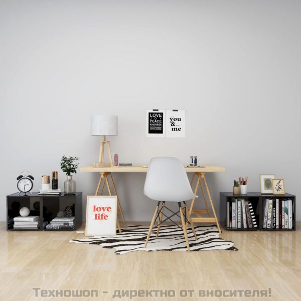 ТВ шкафове, 4 бр, черен гланц, 37x35x37 см, инженерно дърво