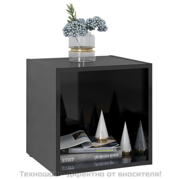 ТВ шкафове, 4 бр, черен гланц, 37x35x37 см, инженерно дърво