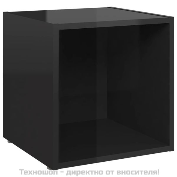 ТВ шкафове, 4 бр, черен гланц, 37x35x37 см, инженерно дърво
